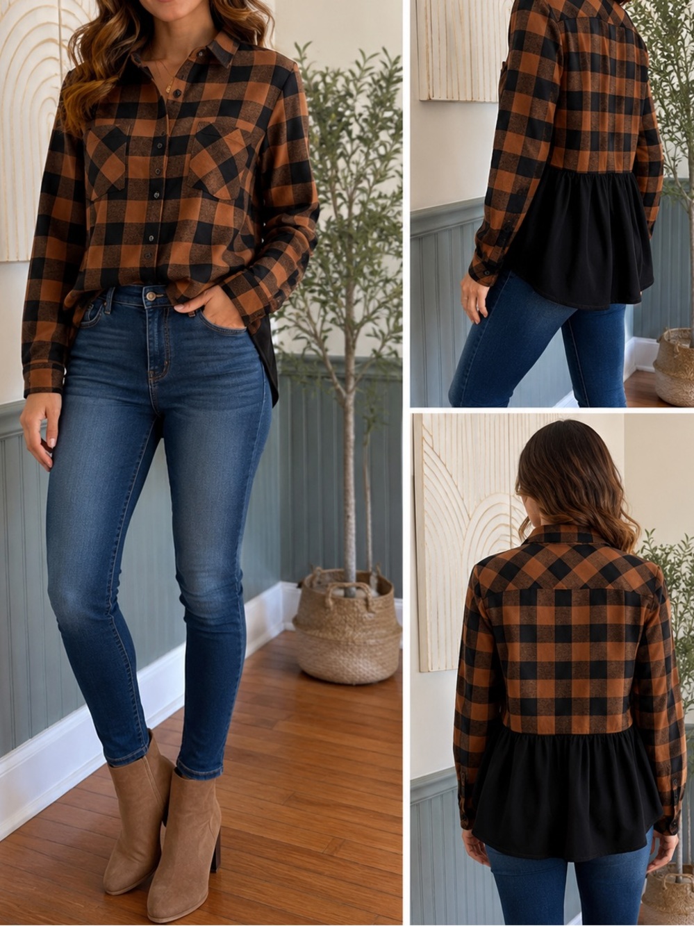 beachlunchlounge XS Buffalo Plaid Cotton Blouse